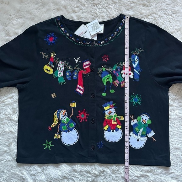 Michael Simon Light Cardigan Ugly Christmas Sweater Snowmen Black XL NWT New - Picture 11 of 12